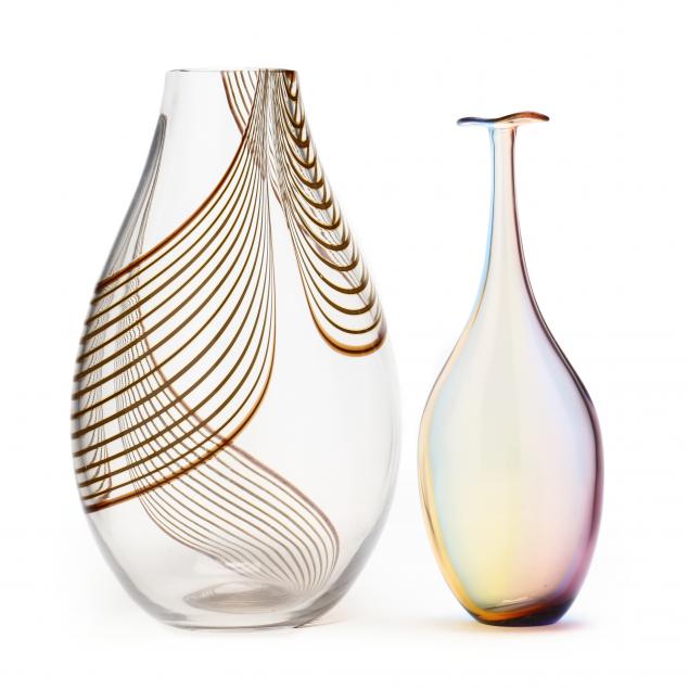 two-modern-art-glass-vases-signed