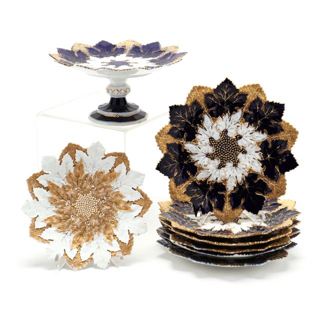 group-of-eight-meissen-maple-leaf-dishes