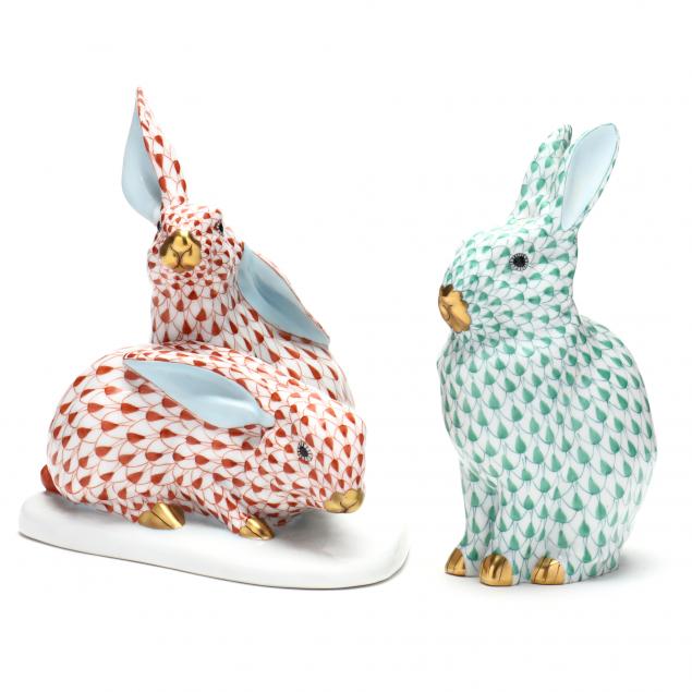 two-herend-porcelain-rabbits
