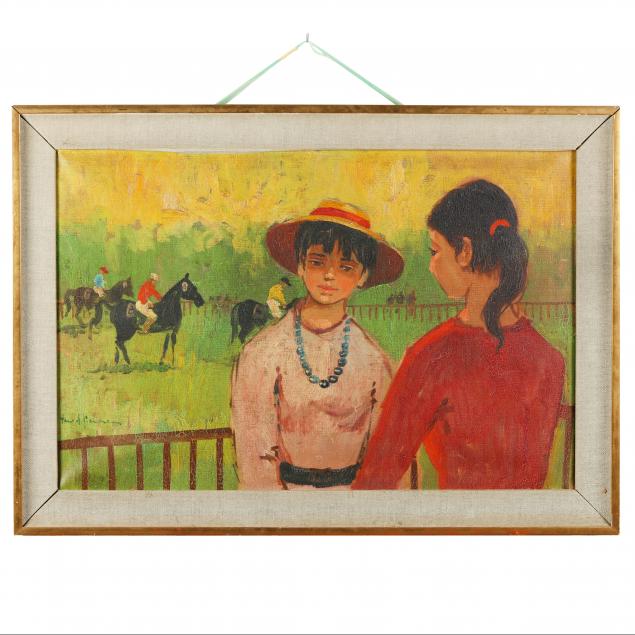 french-school-20th-century-two-girls-at-a-horse-race