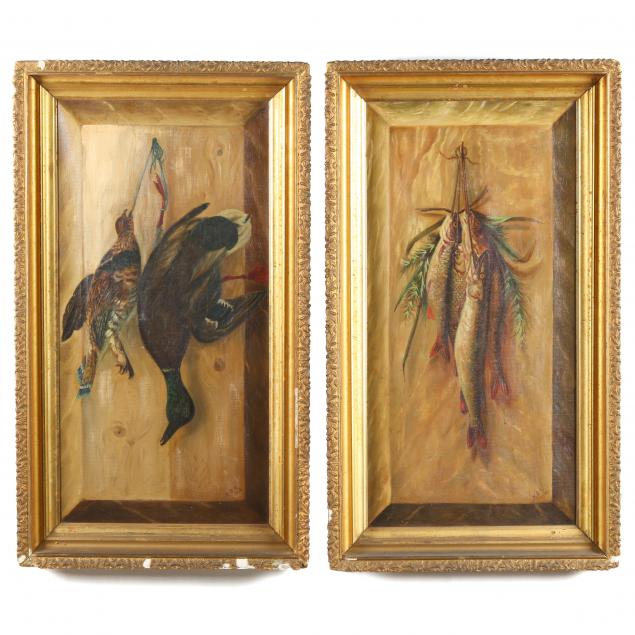 a-pair-of-antique-sporting-pictures-one-of-game-and-one-of-fish