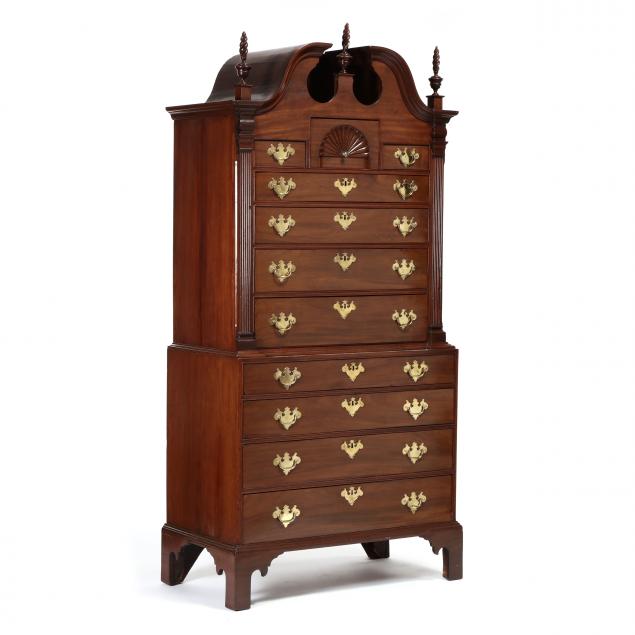 new-england-chippendale-bonnet-top-mahogany-carved-chest-on-chest