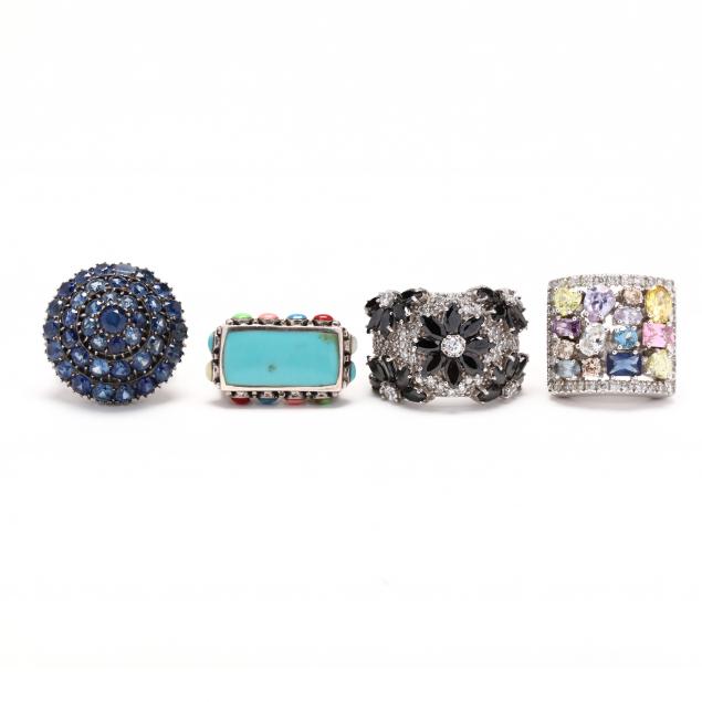 four-silver-and-gem-set-rings