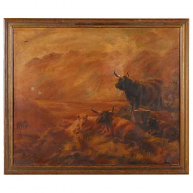an-antique-pastoral-scene-with-scottish-highland-cattle-by-r-m-cook