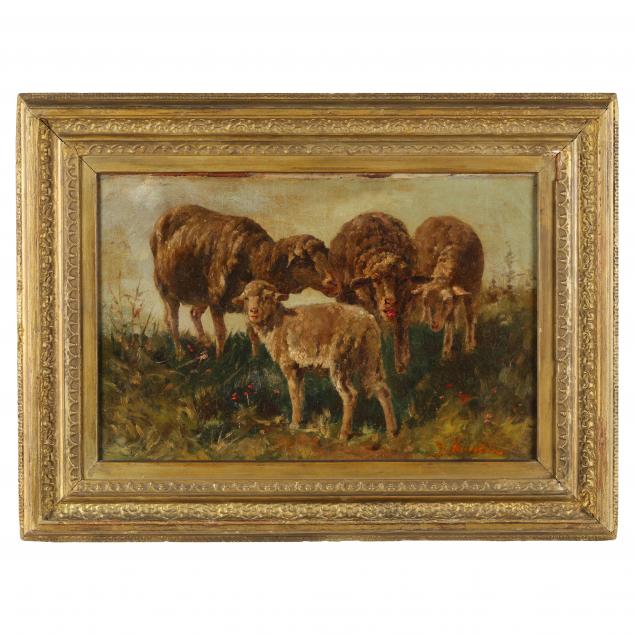an-antique-continental-school-painting-of-three-sheep-and-a-lamb