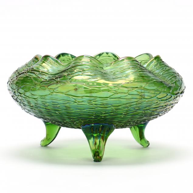 bohemian-green-art-glass-footed-center-bowl