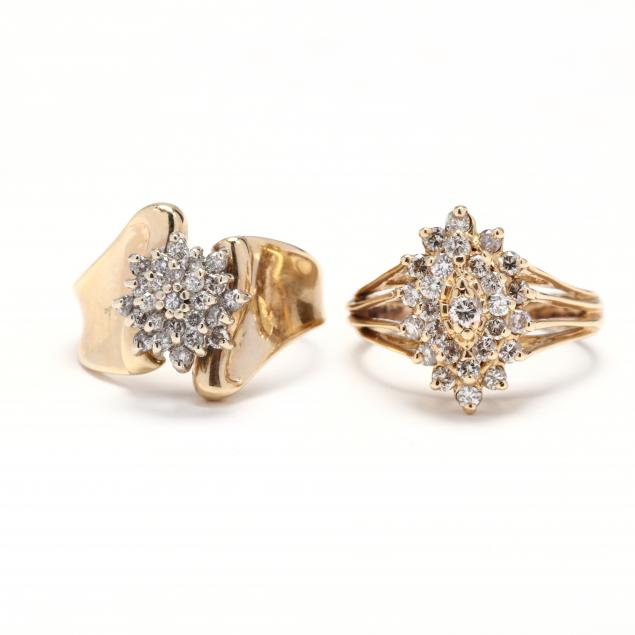 two-gold-and-diamond-cluster-rings