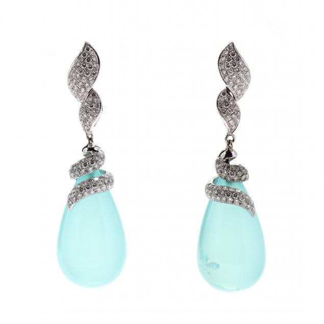 white-gold-diamond-and-blue-chalcedony-dangle-earrings