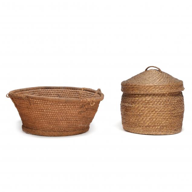 two-vintage-coiled-rye-grass-baskets