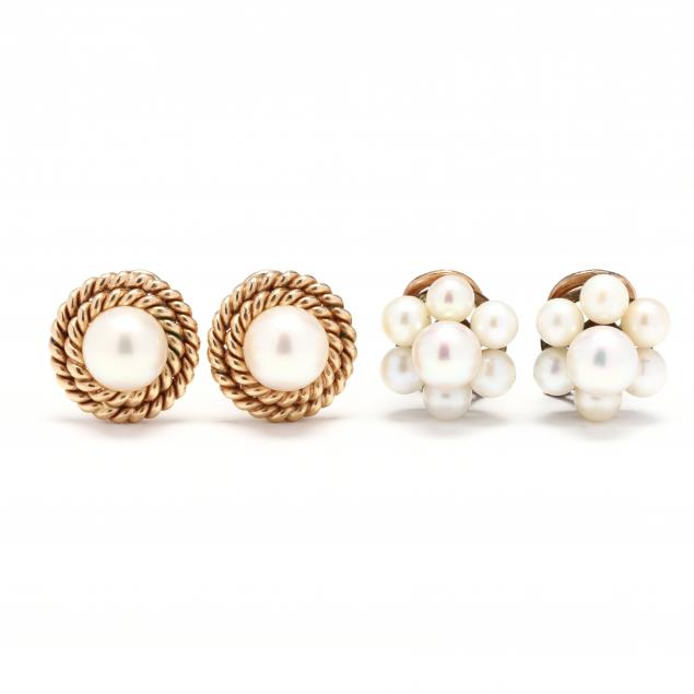 two-pairs-of-gold-and-pearl-earrings