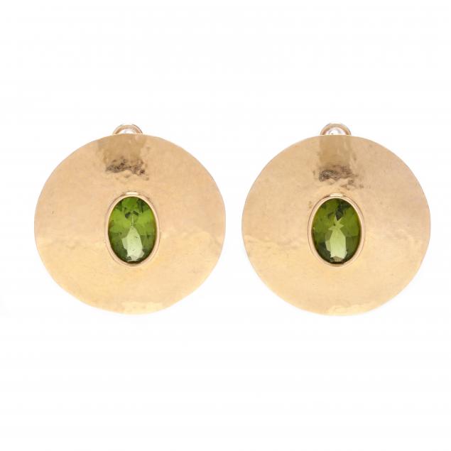 hammered-gold-and-peridot-earrings-signed