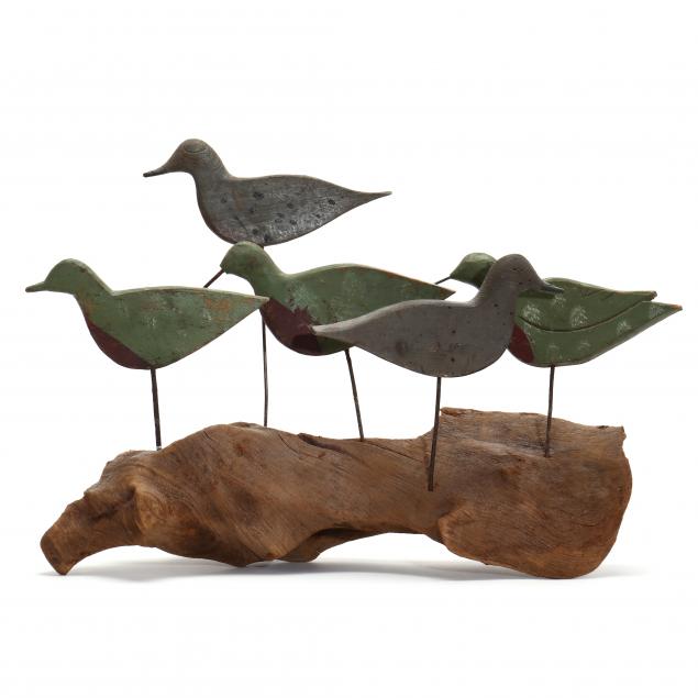 roscoe-willis-display-of-five-beach-robins-mounted-on-driftwood