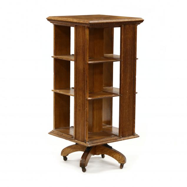 antique-american-oak-rotating-bookcase