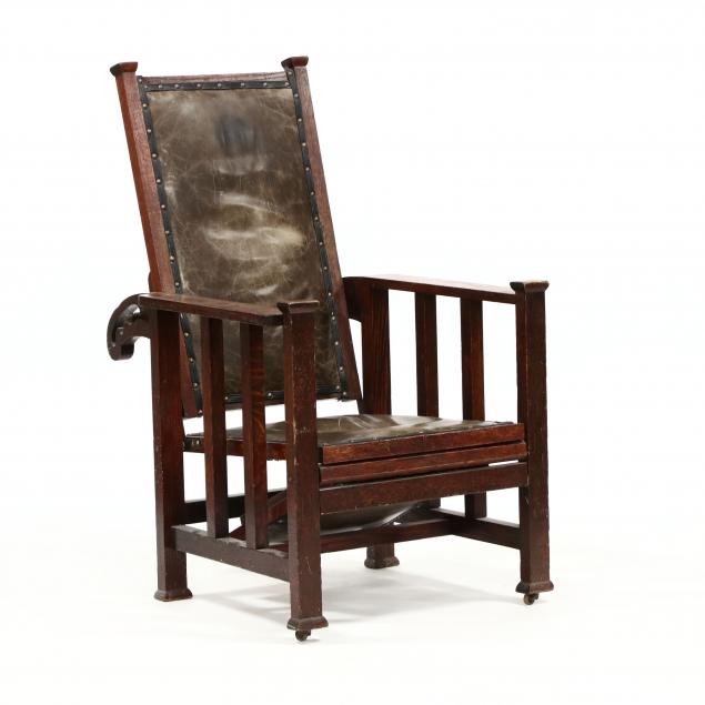 george-hunzinger-mission-oak-leather-chair-with-footrest