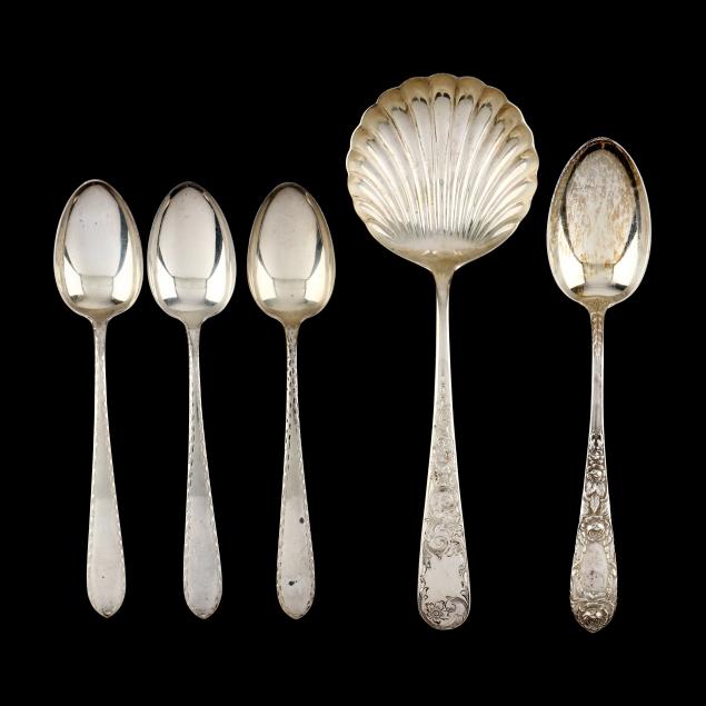 a-grouping-of-five-s-kirk-son-sterling-silver-spoons