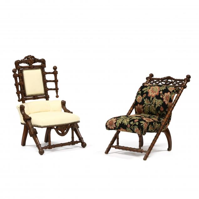 two-george-hunzinger-carved-walnut-chairs