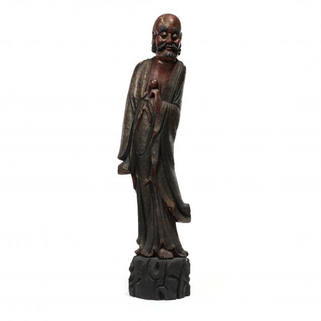 a-chinese-carved-wooden-sculpture-of-bodhidharma