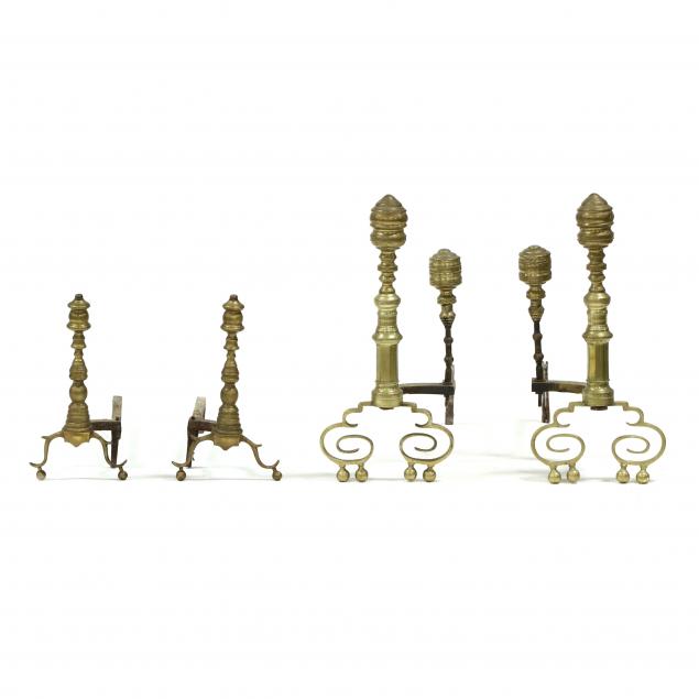 two-pairs-of-chippendale-style-brass-andirons