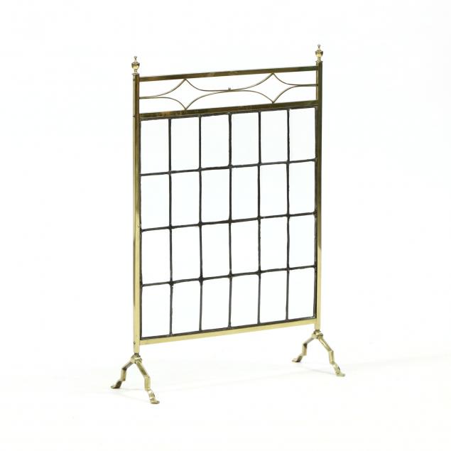 vintage-brass-and-leaded-glass-fireplace-screen