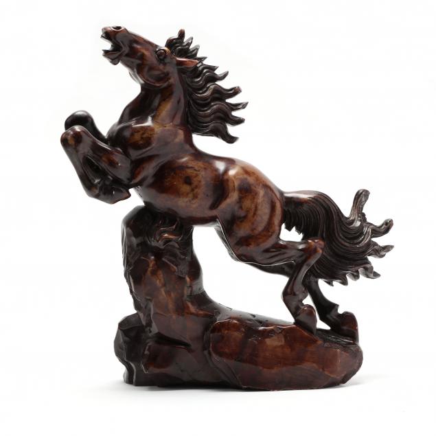 carved-petrified-wood-sculpture-of-a-rearing-horse
