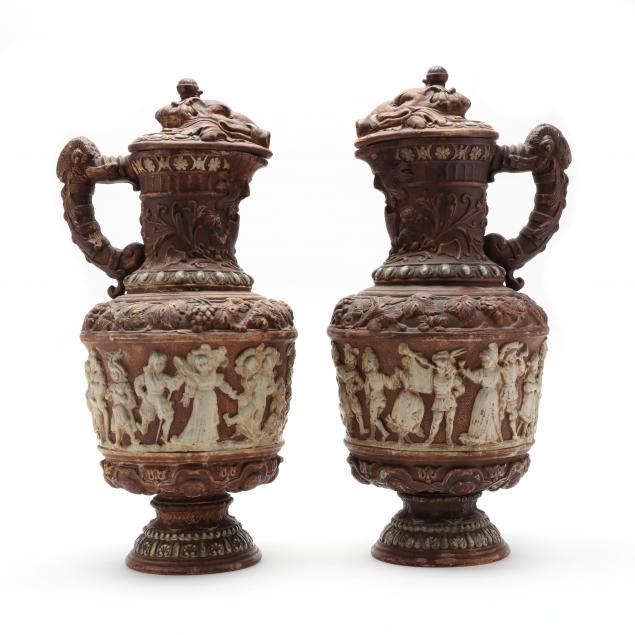 pair-of-continental-earthenware-wine-ewers