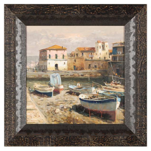 andrea-marini-italian-20th-century-harbor-scene