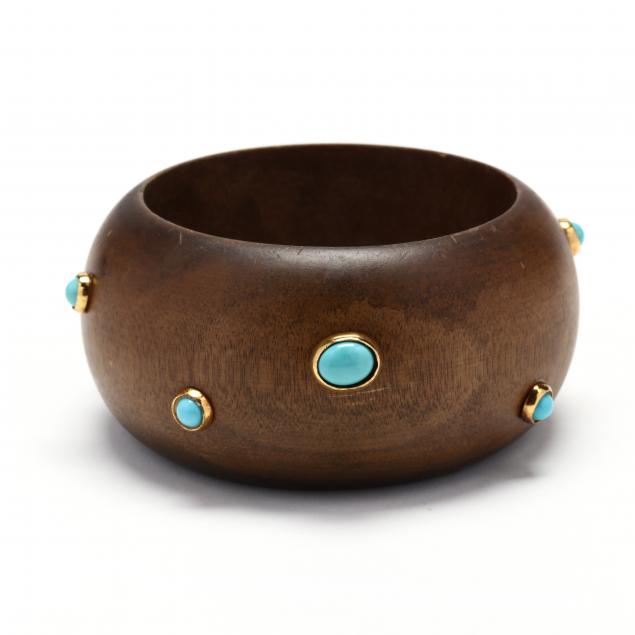 carved-wood-and-turquoise-bangle-bracelet