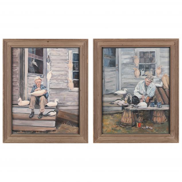betty-leech-two-paintings-of-decoy-carvers-steve-and-lem-ward