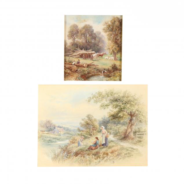 myles-birket-foster-british-1825-1899-two-rural-farm-scenes