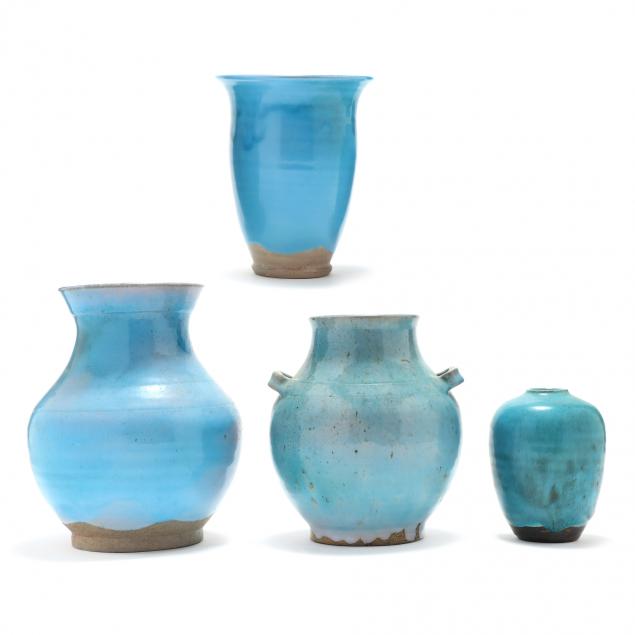 four-blue-glazed-pots-ben-owen-iii-seagrove-nc-b-1968