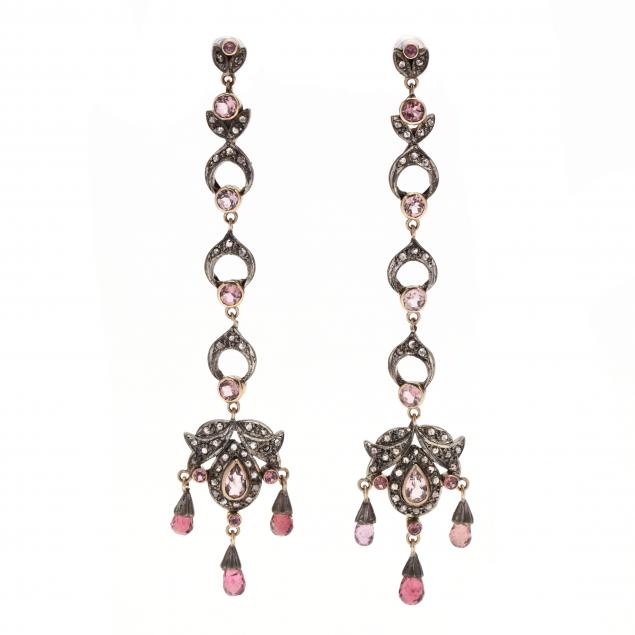silver-gold-and-gem-set-chandelier-earrings