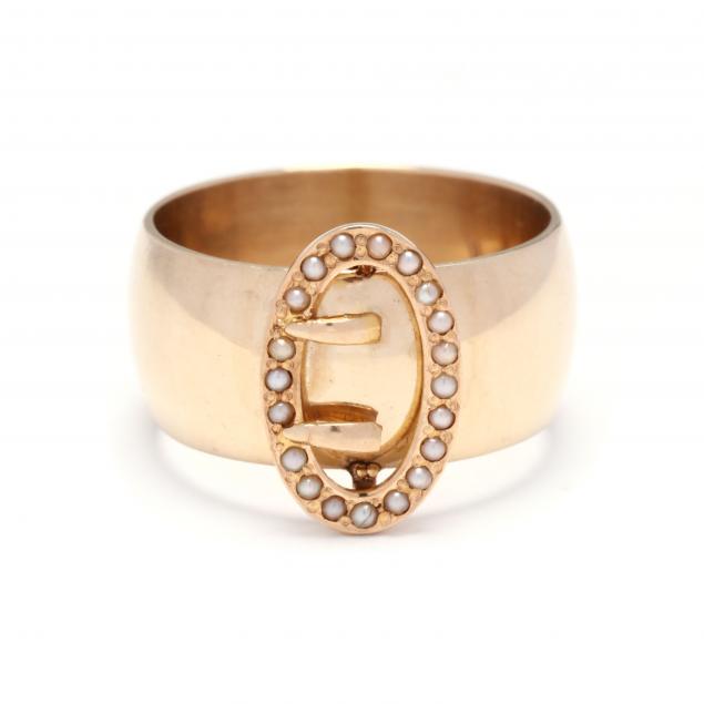 gold-and-seed-pearl-buckle-motif-ring