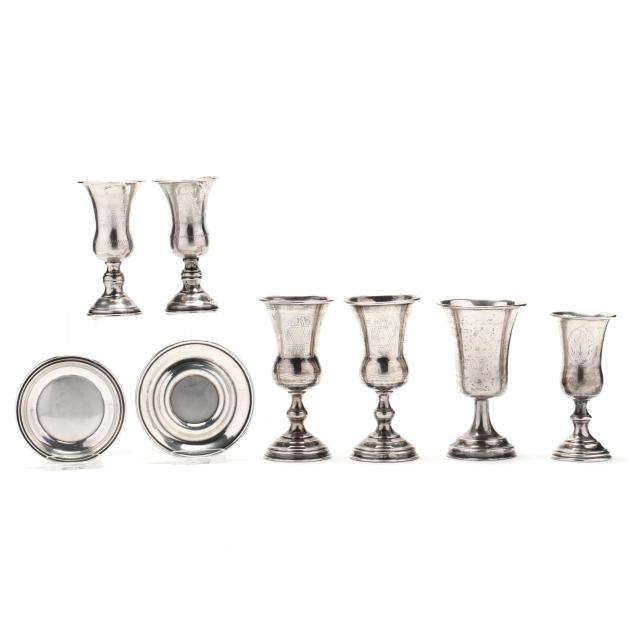 six-sterling-silver-kiddish-cups-and-two-saucers