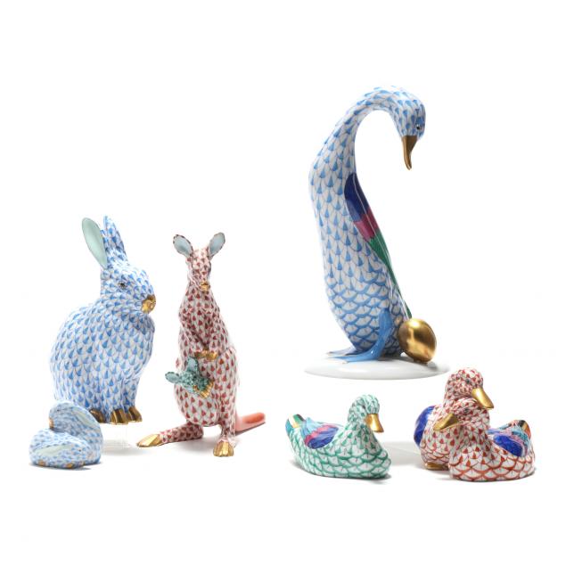 six-herend-porcelain-animal-figurines