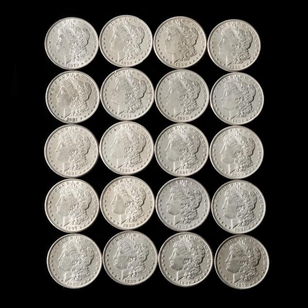 nicely-mixed-roll-of-twenty-au-morgan-silver-dollars