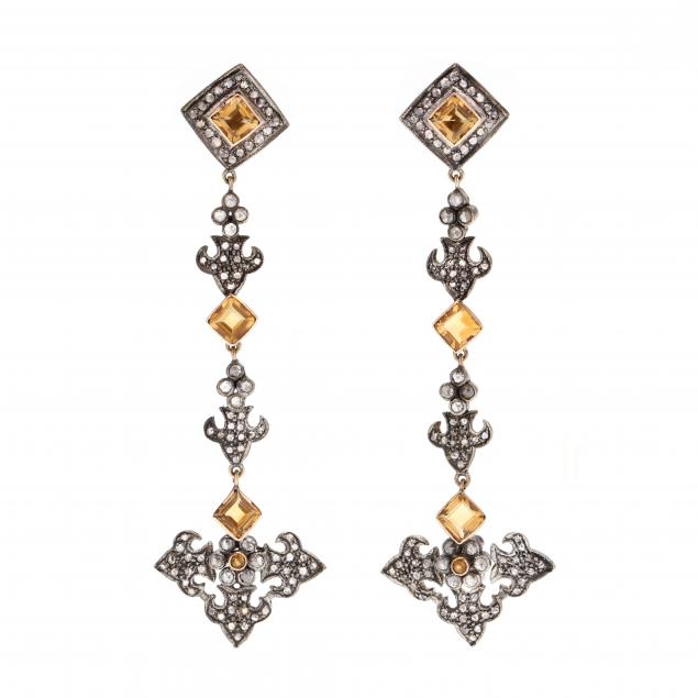 silver-gold-and-gem-set-dangle-earrings