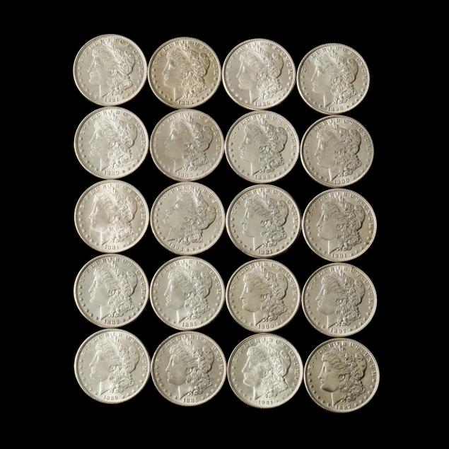 mixed-roll-of-twenty-uncirculated-morgan-silver-dollars