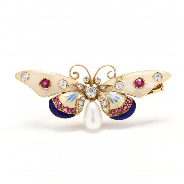 gold-enamel-and-gem-set-butterfly-brooch-signed
