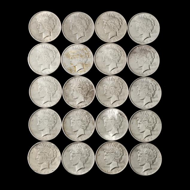 roll-of-twenty-20-mostly-circulated-peace-silver-dollars