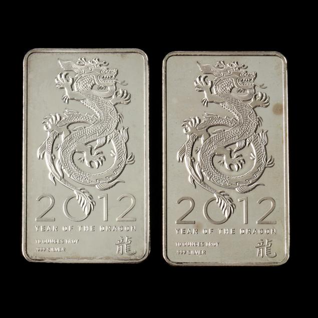 two-ntr-2012-chinese-year-of-the-dragon-10-troy-oz-bullion-silver-bars