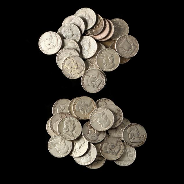 two-rolls-of-circulated-franklin-half-dollars