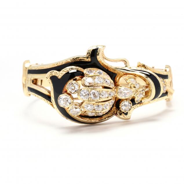 antique-gold-diamond-and-enamel-bracelet-french