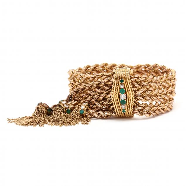 vintage-gold-and-gem-set-tassel-bracelet