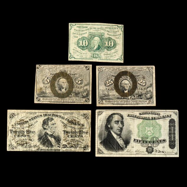 five-pieces-of-19th-century-fractional-currency