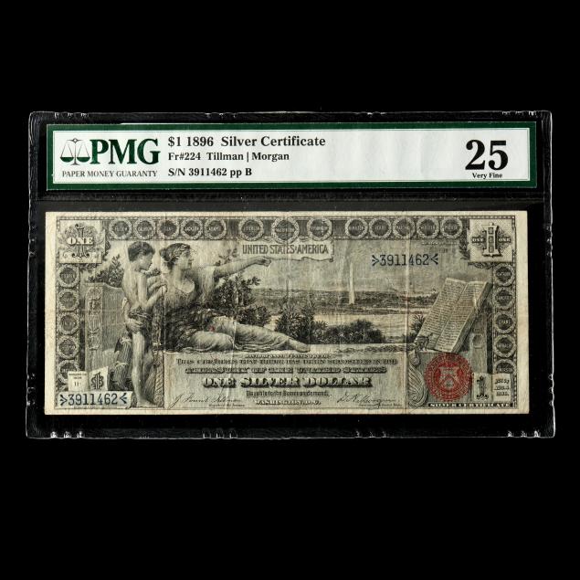 series-1896-1-silver-certificate-fr-224-tillman-morgan-pmg-vf25