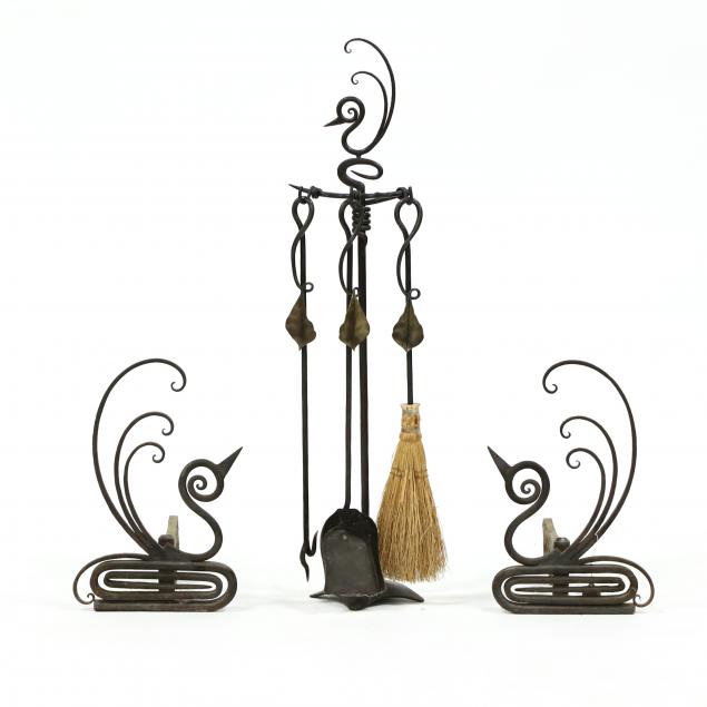 joseph-anderson-nc-wrought-iron-peacock-andirons-and-fireplace-tools