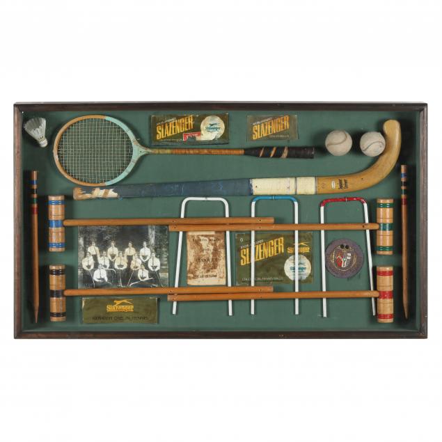 wooden-shadowbox-frame-of-english-sporting-memorabilia