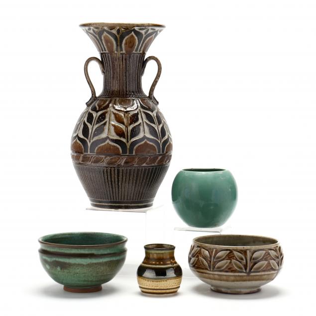 group-of-five-contemporary-pottery-vessels