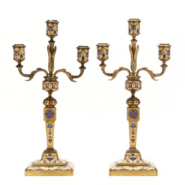 pair-of-f-barbedienne-champleve-and-gilt-bronze-three-light-candelabra