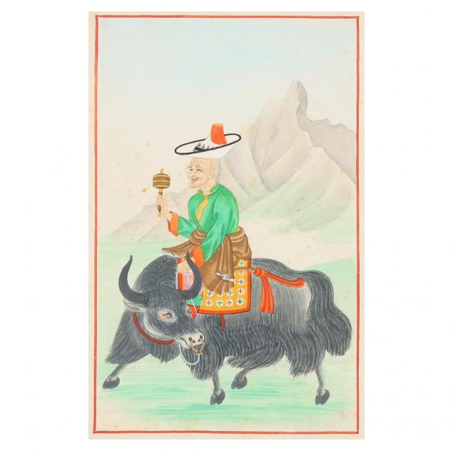 a-painting-of-a-tibetan-man-on-an-ox